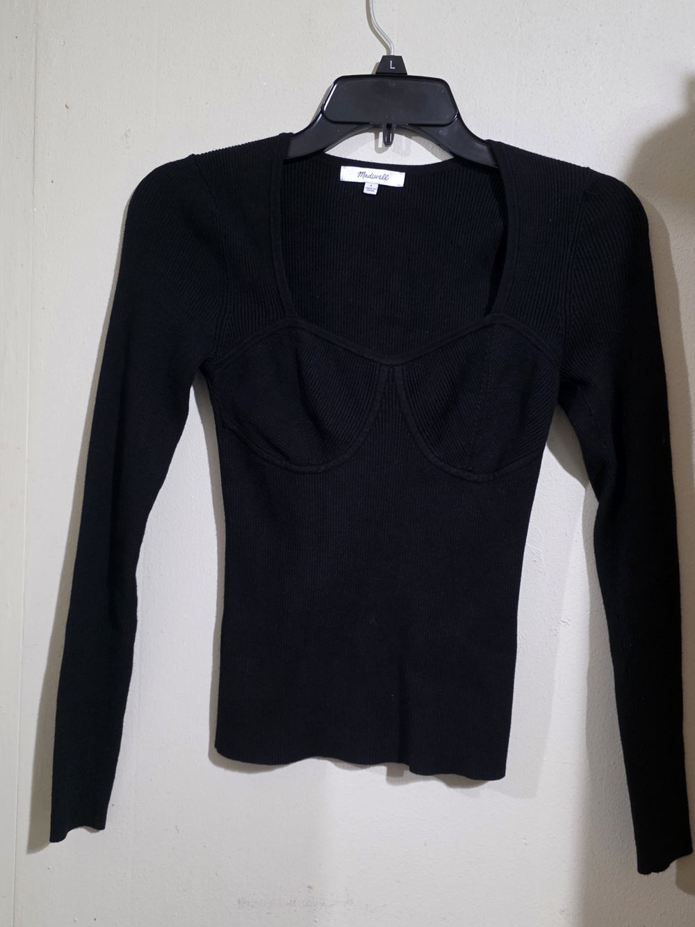 Madewell Black Ribbed Long-Sleeve Bustier Sweater Used Size S